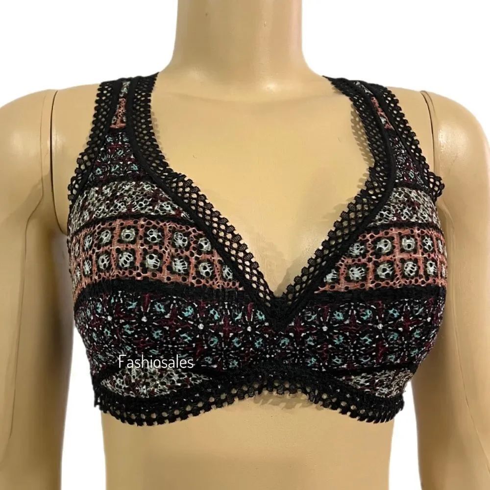 Victorias Secret Lightly Padded crochet lace bralette bra black multicolor
